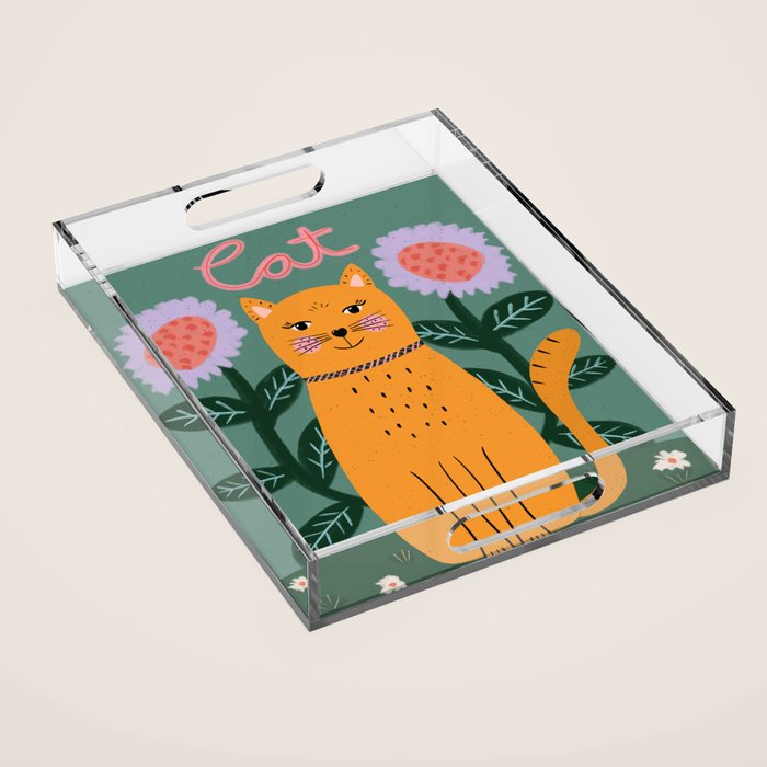 Meow - Cat Illustration Acrylic Tray Gallery Image 1