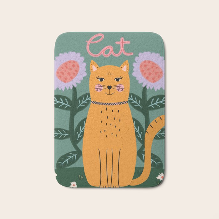 Meow - Cat Illustration Bath Mat Gallery Image 1