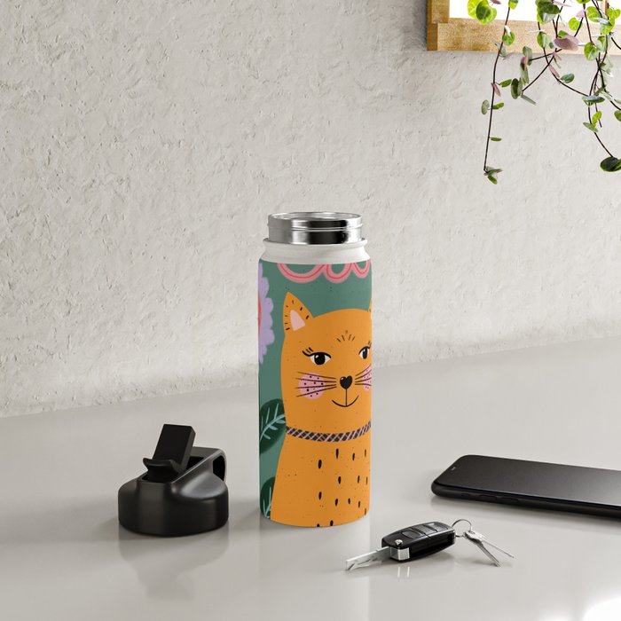 Meow - Cat Illustration Water Bottle Gallery Image 4