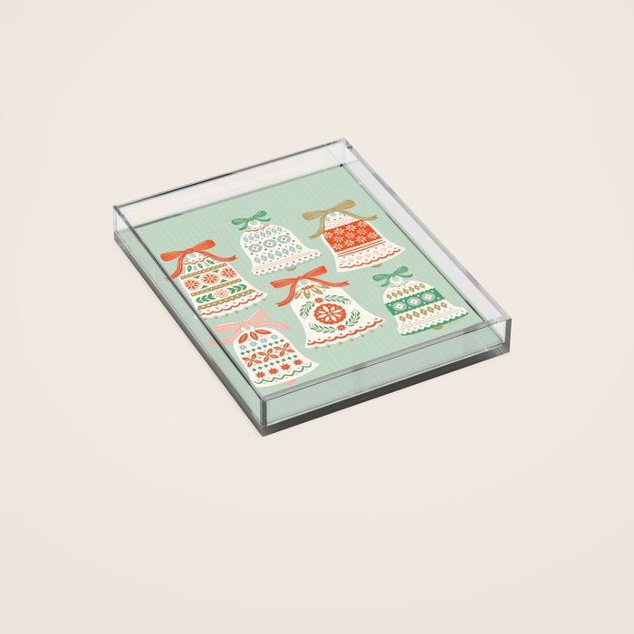 Folk Art Holiday Bells - Light Green Acrylic Tray Gallery Image 2