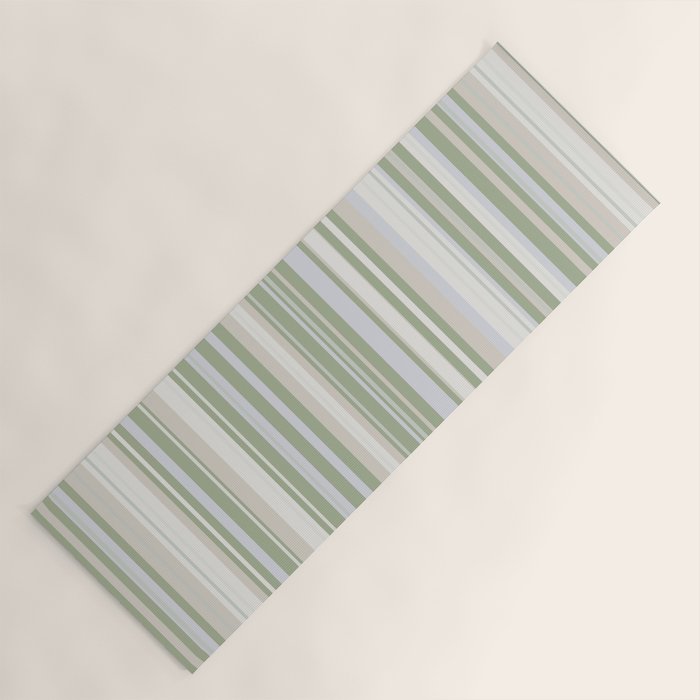 Sage Stripes - Striped Pattern in Sage Green, Almond Beige, Pale Gray, and Cream Yoga Mat Gallery Image 1