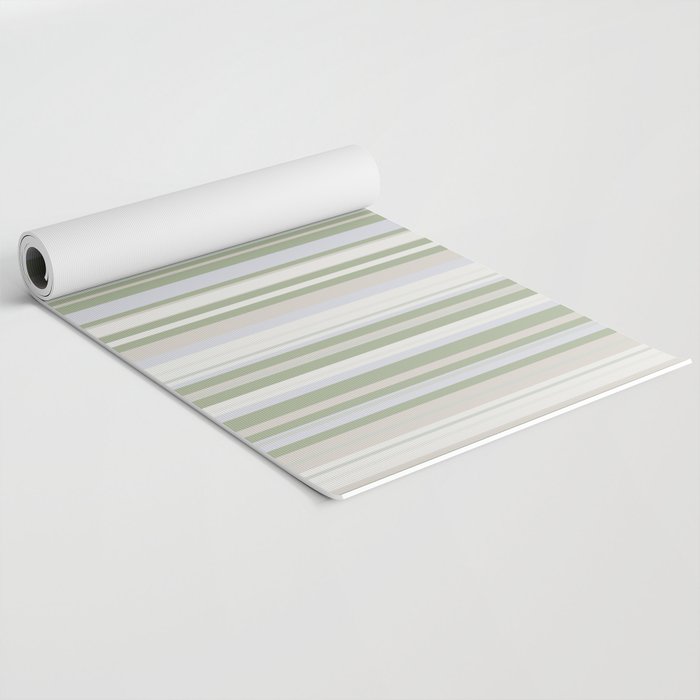 Sage Stripes - Striped Pattern in Sage Green, Almond Beige, Pale Gray, and Cream Yoga Mat Gallery Image 2