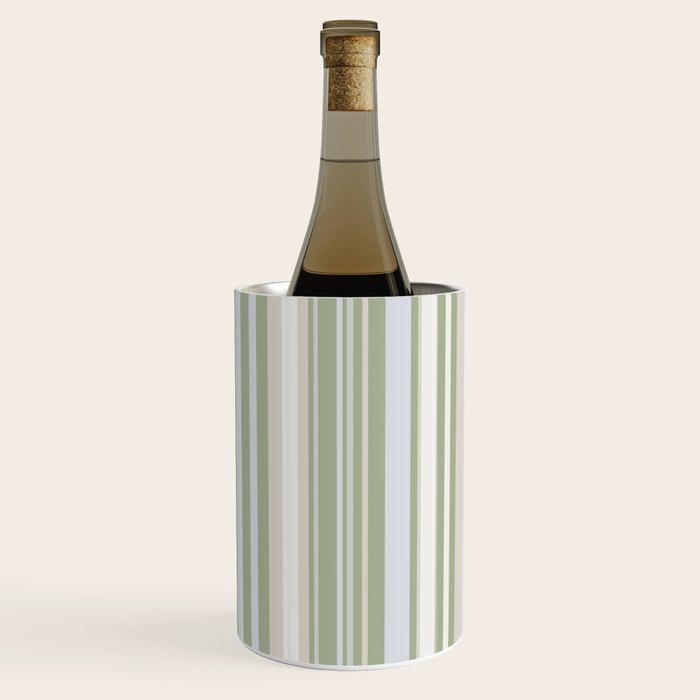 Sage Stripes - Striped Pattern in Sage Green, Almond Beige, Pale Gray, and Cream Wine Chiller Gallery Image 1