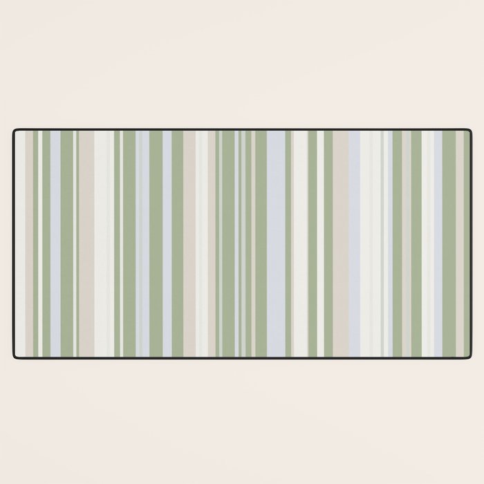 Sage Stripes - Striped Pattern in Sage Green, Almond Beige, Pale Gray, and Cream Desk Mat Gallery Image 3