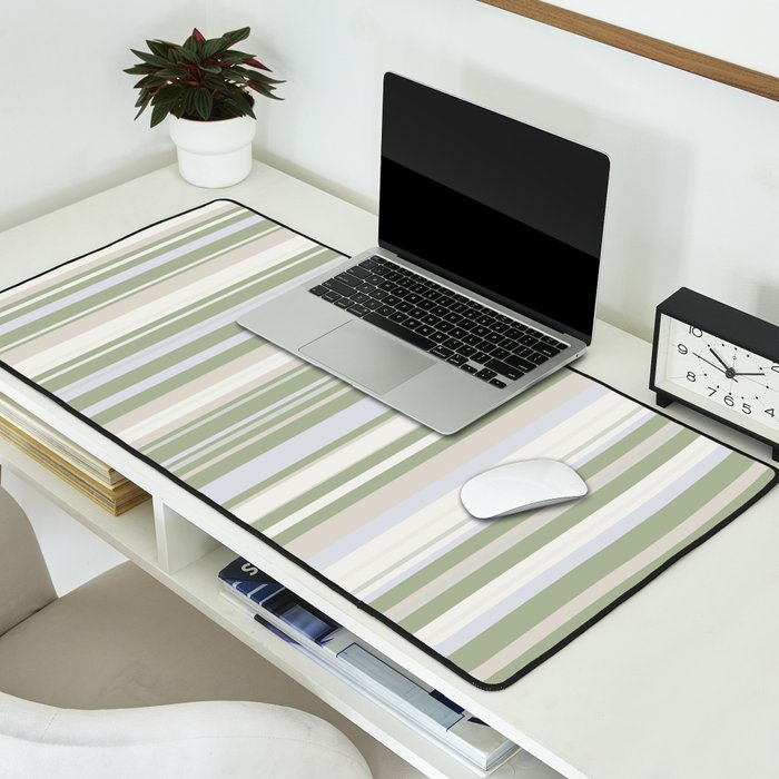 Sage Stripes - Striped Pattern in Sage Green, Almond Beige, Pale Gray, and Cream Desk Mat Gallery Image 2
