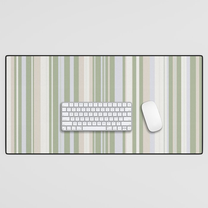 Sage Stripes - Striped Pattern in Sage Green, Almond Beige, Pale Gray, and Cream Desk Mat Gallery Image 1