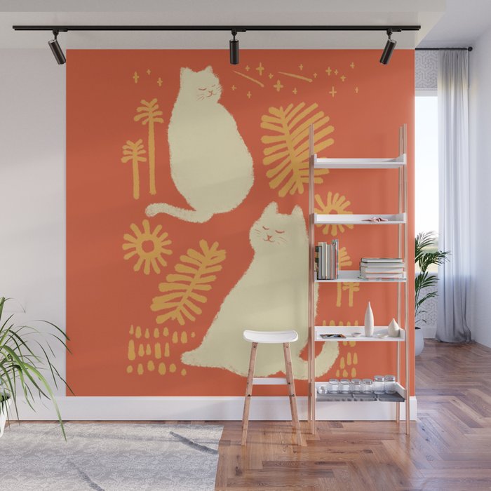 Abstraction minimal cat 27red happy go lucky Wall Mural Gallery Image 1