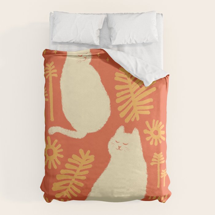Abstraction minimal cat 27red happy go lucky Duvet Cover Gallery Image 1
