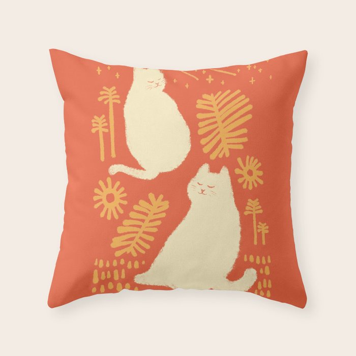 Abstraction minimal cat 27red happy go lucky Throw Pillow Gallery Image 6