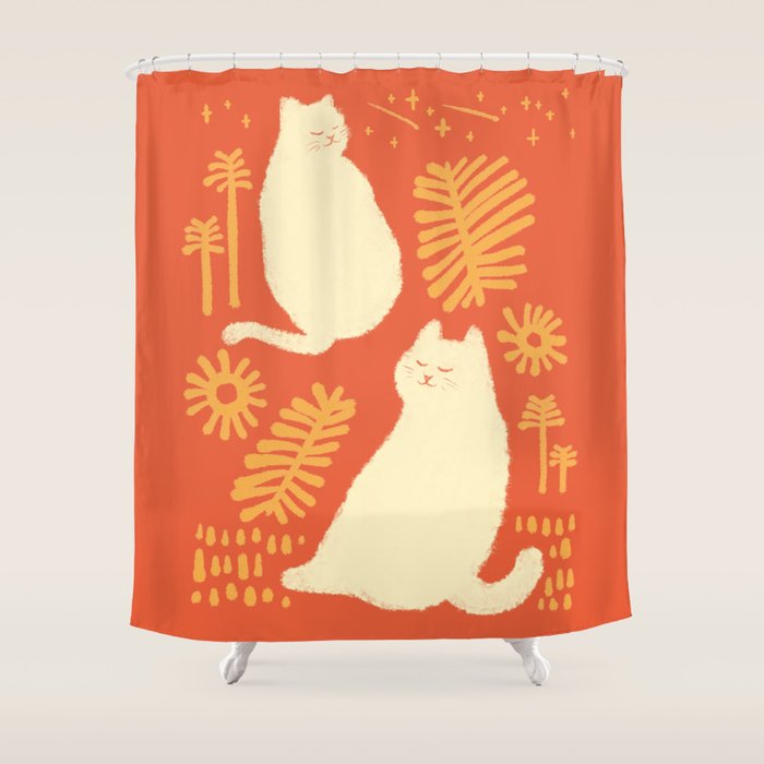Abstraction minimal cat 27red happy go lucky Shower Curtain Gallery Image 1