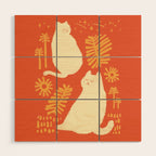 Abstraction minimal cat 27red happy go lucky Wood Wall Art Gallery Image 1