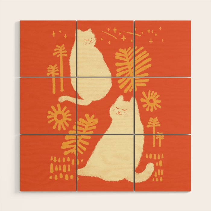Abstraction minimal cat 27red happy go lucky Wood Wall Art Gallery Image 1