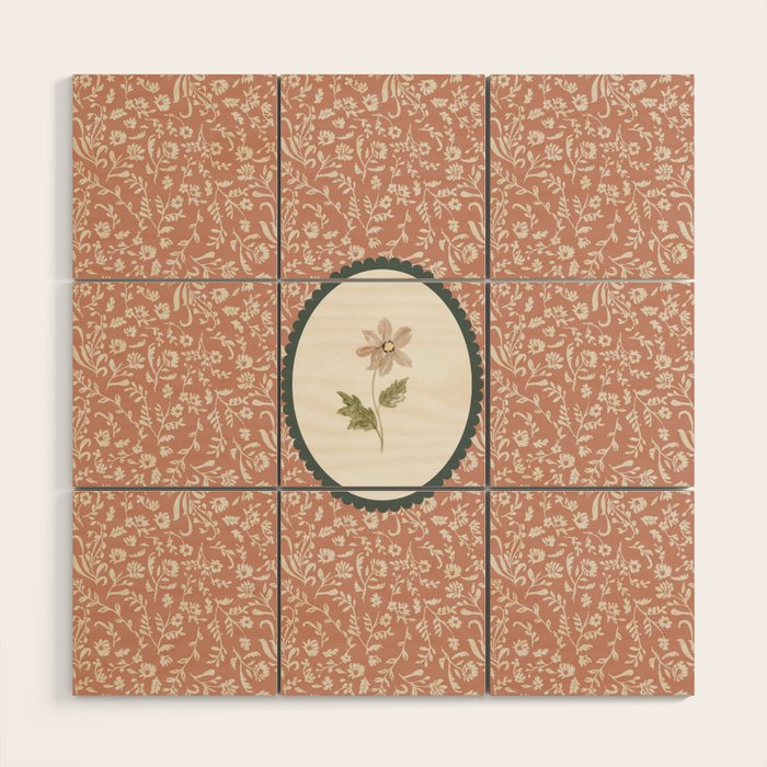 Boho Ditsy Floral on Terracotta Wood Wall Art Gallery Image 1