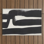 Mid Century Modern Minimalist Abstract Art Brush Strokes Black & White Ink Art Ancient Stripes Outdoor Rug Gallery Image 1