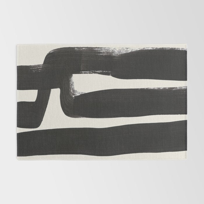 Mid Century Modern Minimalist Abstract Art Brush Strokes Black & White Ink Art Ancient Stripes Rug Gallery Image 2