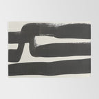 Mid Century Modern Minimalist Abstract Art Brush Strokes Black & White Ink Art Ancient Stripes Rug Gallery Image 2