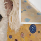 Gustav Klimt Style White Dog with Geometric Background  Wall Tapestry Gallery Image 3