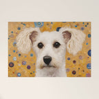 Gustav Klimt Style White Dog with Geometric Background  Welcome Mat Gallery Image 1