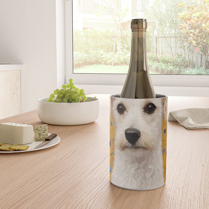 Gustav Klimt Style White Dog with Geometric Background  Wine Chiller Gallery Image 4