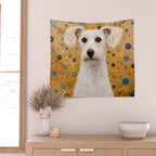 Gustav Klimt Style White Dog with Geometric Background  Wall Tapestry Gallery Image 2