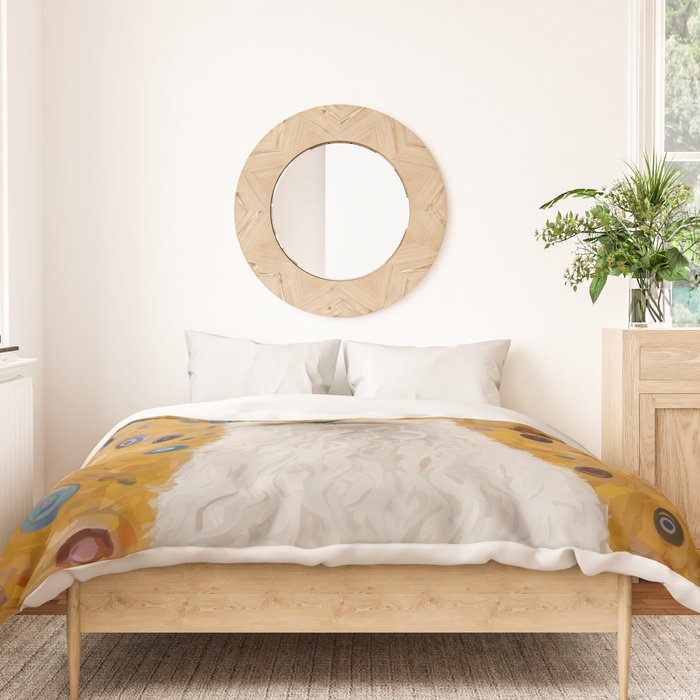 Gustav Klimt Style White Dog with Geometric Background  Duvet Cover Gallery Image 3