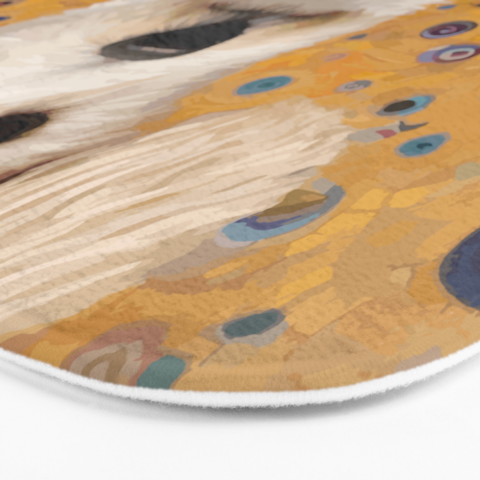 Gustav Klimt Style White Dog with Geometric Background  Bath Mat Gallery Image 3