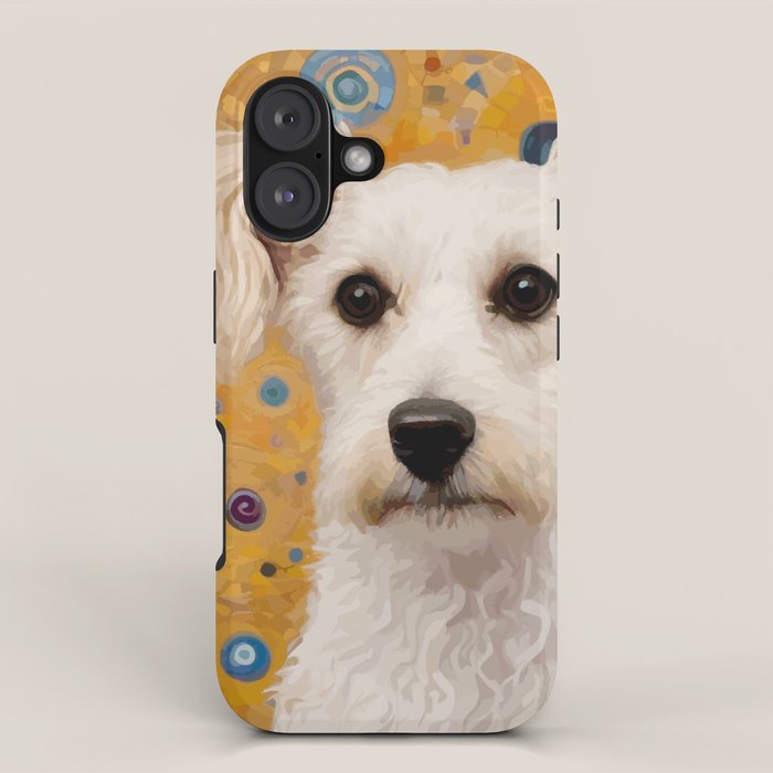 Gustav Klimt Style White Dog with Geometric Background  iPhone Case Gallery Image 1
