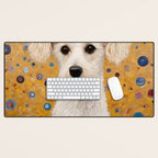 Gustav Klimt Style White Dog with Geometric Background  Desk Mat Gallery Image 1