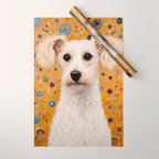 Gustav Klimt Style White Dog with Geometric Background  Wrapping Paper Gallery Image 1