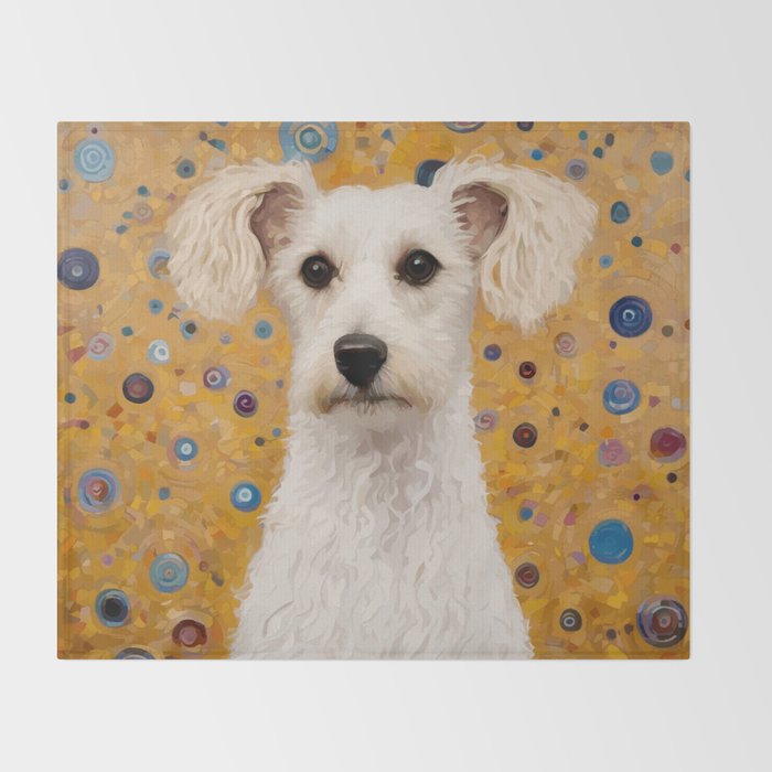 Gustav Klimt Style White Dog with Geometric Background  Throw Blanket Gallery Image 2