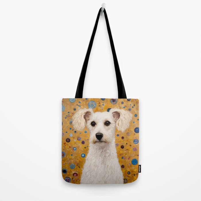 Gustav Klimt Style White Dog with Geometric Background  Tote Bag Gallery Image 2