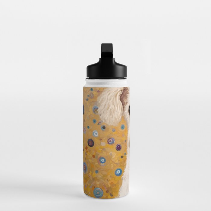 Gustav Klimt Style White Dog with Geometric Background  Water Bottle Gallery Image 3