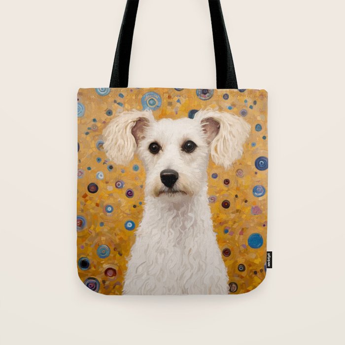Gustav Klimt Style White Dog with Geometric Background  Tote Bag Gallery Image 1