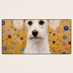 Gustav Klimt Style White Dog with Geometric Background  Desk Mat Gallery Image 3