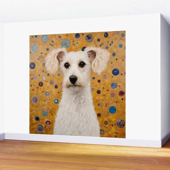 Gustav Klimt Style White Dog with Geometric Background  Wall Mural Gallery Image 2