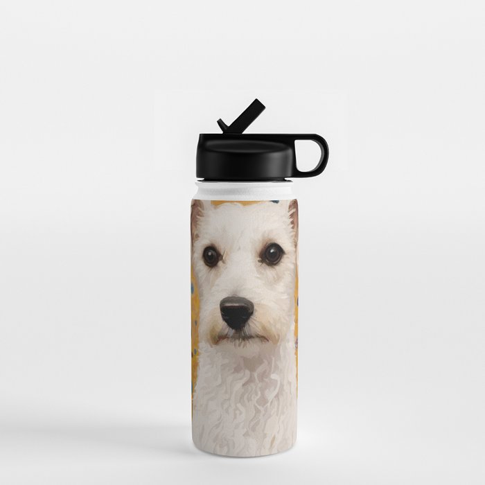 Gustav Klimt Style White Dog with Geometric Background  Water Bottle Gallery Image 1