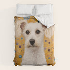 Gustav Klimt Style White Dog with Geometric Background  Duvet Cover Gallery Image 6