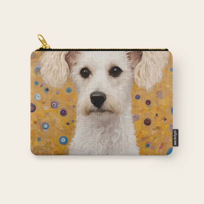 Gustav Klimt Style White Dog with Geometric Background  Carry All Pouch Gallery Image 1