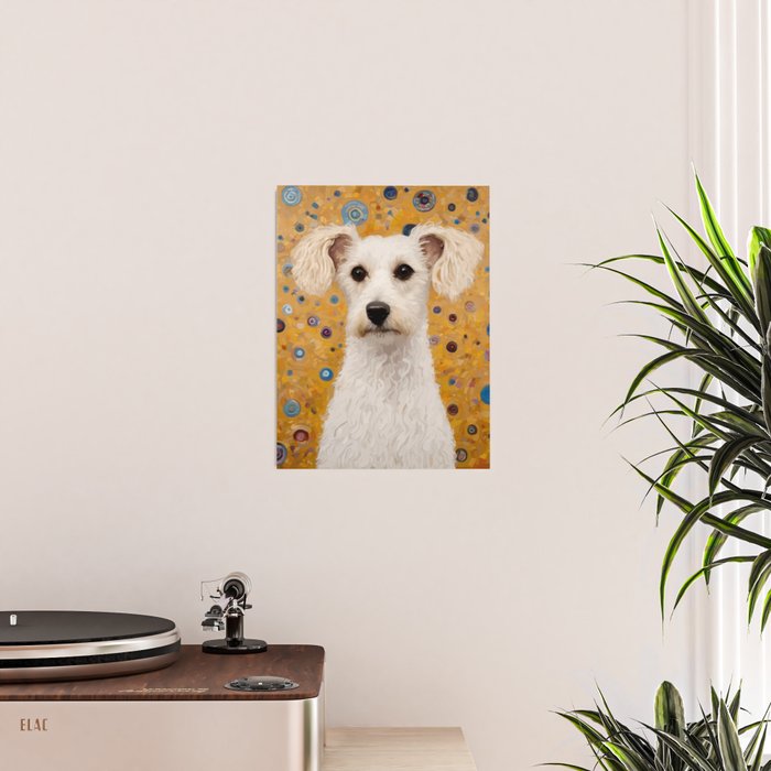 Gustav Klimt Style White Dog with Geometric Background  Poster Gallery Image 2