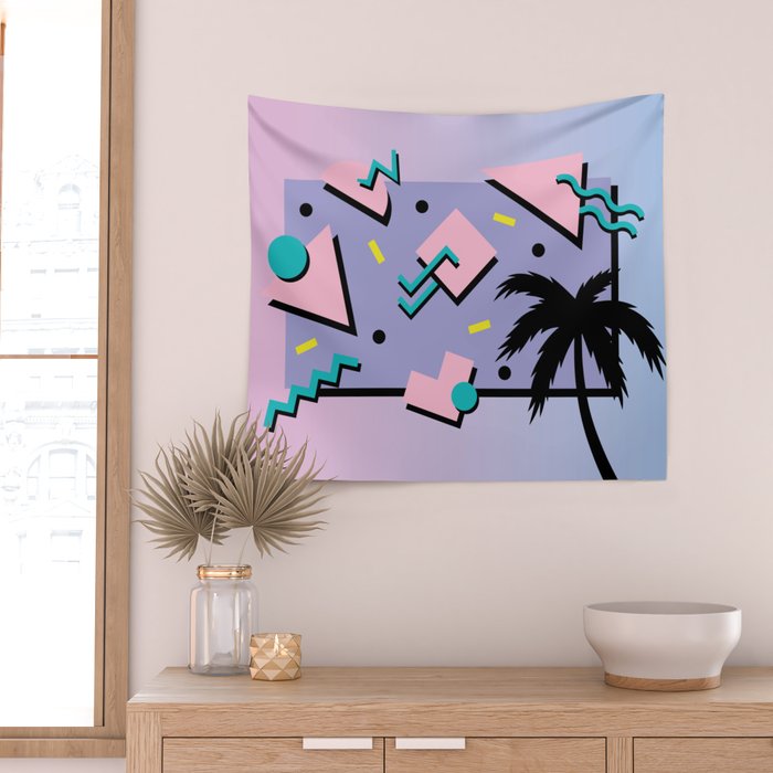 Memphis Pattern 25 - Miami Vice / 80s Retro / Palm Tree Wall Tapestry Gallery Image 2