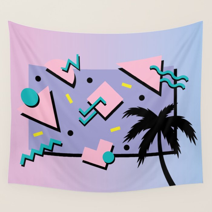 Memphis Pattern 25 - Miami Vice / 80s Retro / Palm Tree Wall Tapestry Gallery Image 4
