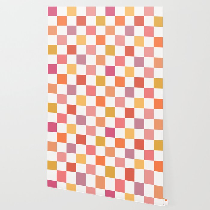 Orange, Pink & Yellow Checkered Pattern Wallpaper Gallery Image 2