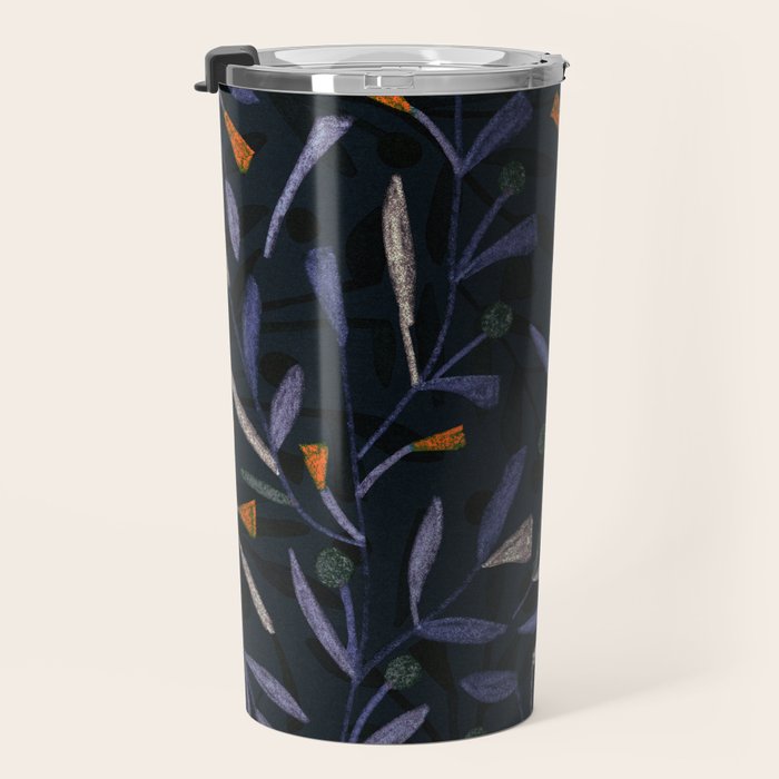 Midnight Floral Pattern #2 / Purple & Orange Travel Mug Gallery Image 3