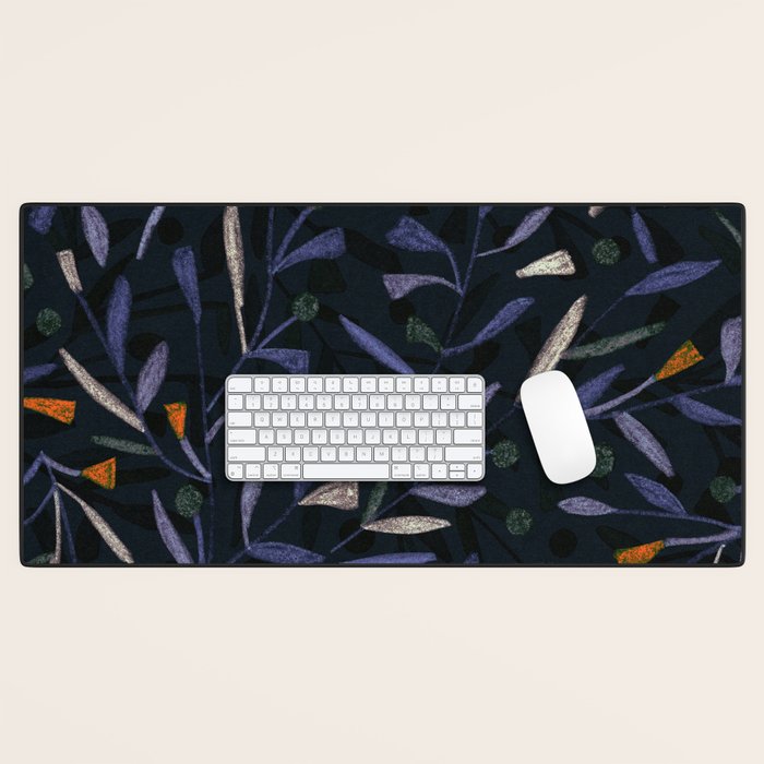 Midnight Floral Pattern #2 / Purple & Orange Desk Mat Gallery Image 1