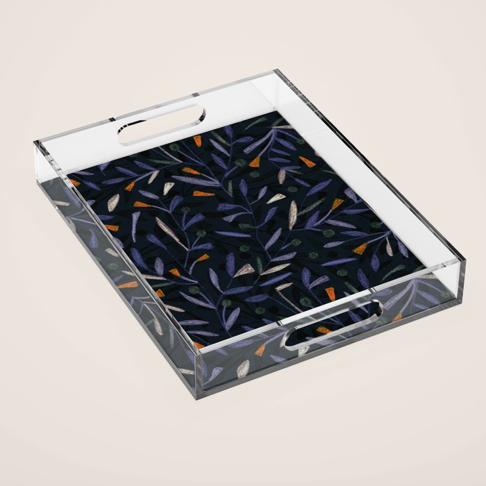 Midnight Floral Pattern #2 / Purple & Orange Acrylic Tray Gallery Image 1