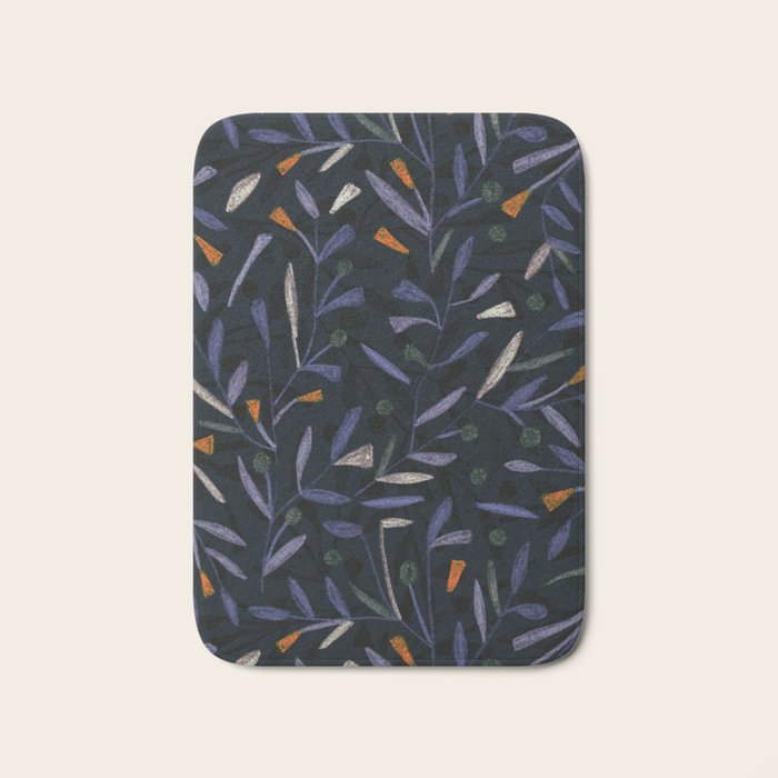 Midnight Floral Pattern #2 / Purple & Orange Bath Mat Gallery Image 1