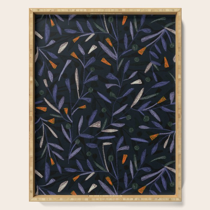 Midnight Floral Pattern #2 / Purple & Orange Serving Tray Gallery Image 1