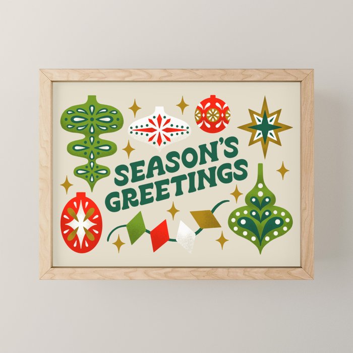 Season's Greetings Vintage Ornaments Mini Art Print Gallery Image 1