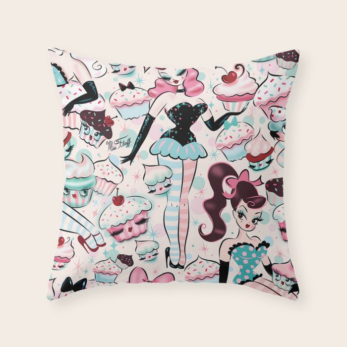 Cupcake Dolls Pattern Throw Pillow Gallery Image 1