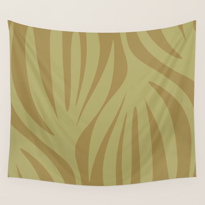 Abstract Maldives Leaves Minimalist Pattern in Olive Wall Tapestry Gallery Image 4